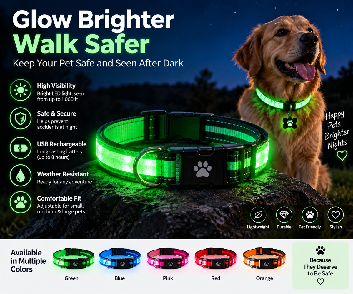 Glow In the Dark Color -Keep Your Pet Safe and Seen After Dark